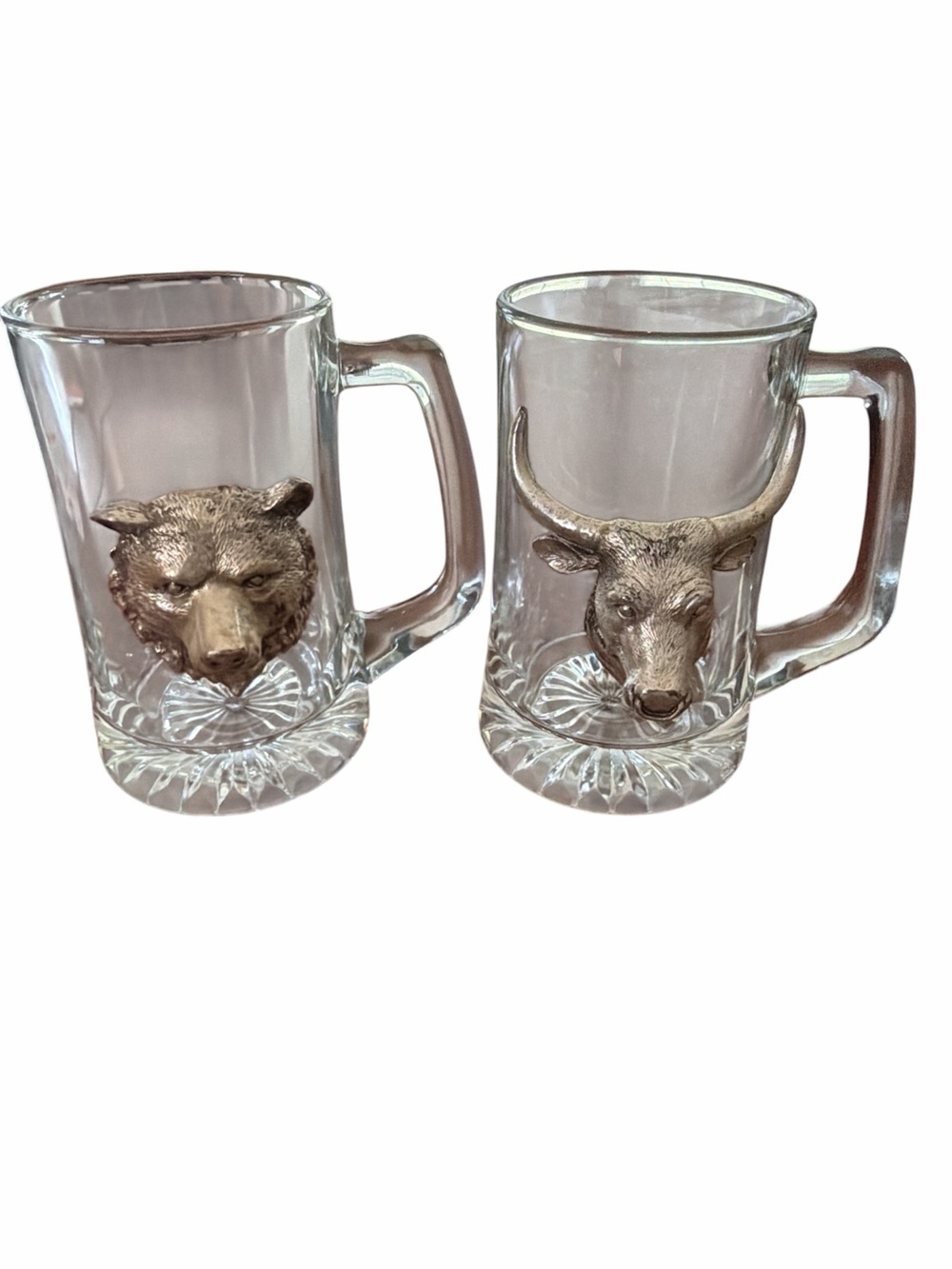 Arthur Court Clear Glass Mugs with Gold Animal Head Accents